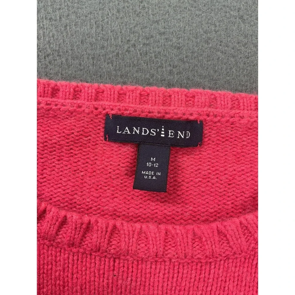 Lands' End Sweater Girls 10-12 Pink Wool Cashmere Angora Knit Pullover Crew Neck